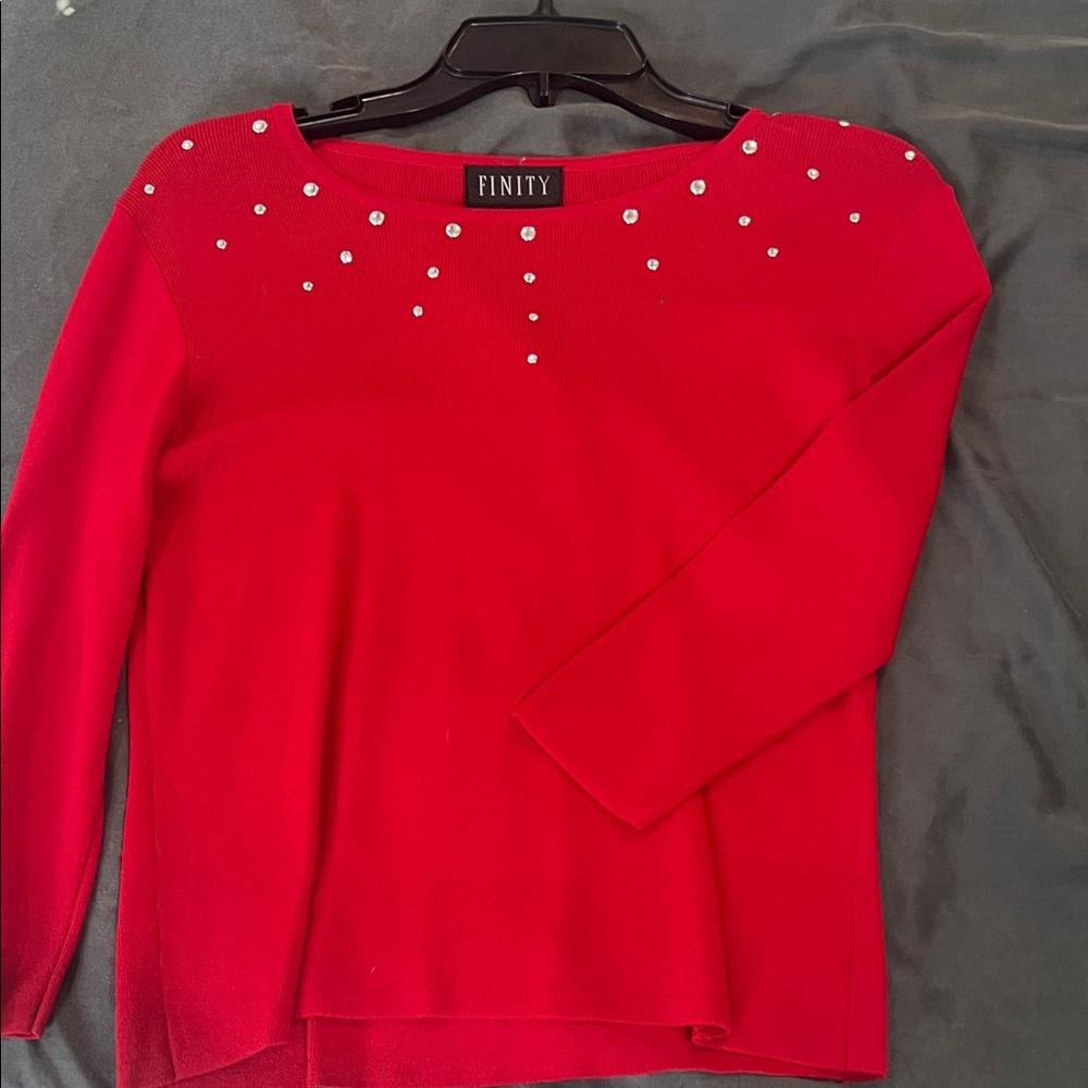 Finity Red Sweater with Pearl Accents